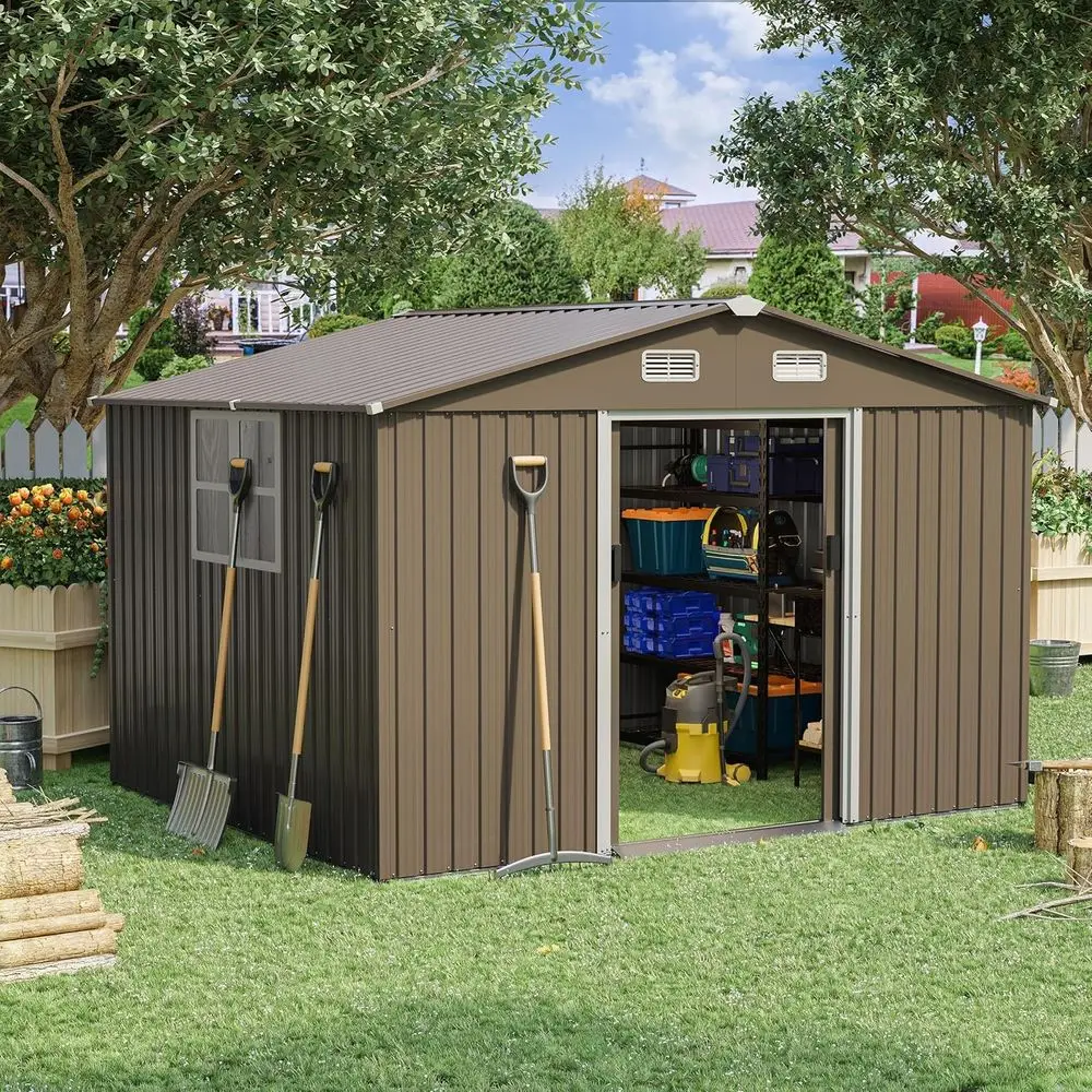 Gardening Tools Storage - 10T x 8T Outdoor-Metall-Geräteschuppen mit abschließbarer